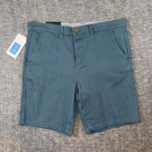 Jachs New York Mens Bleecker Chino Shorts Stretch Flat Front Dark Teal Sz 35 NEW